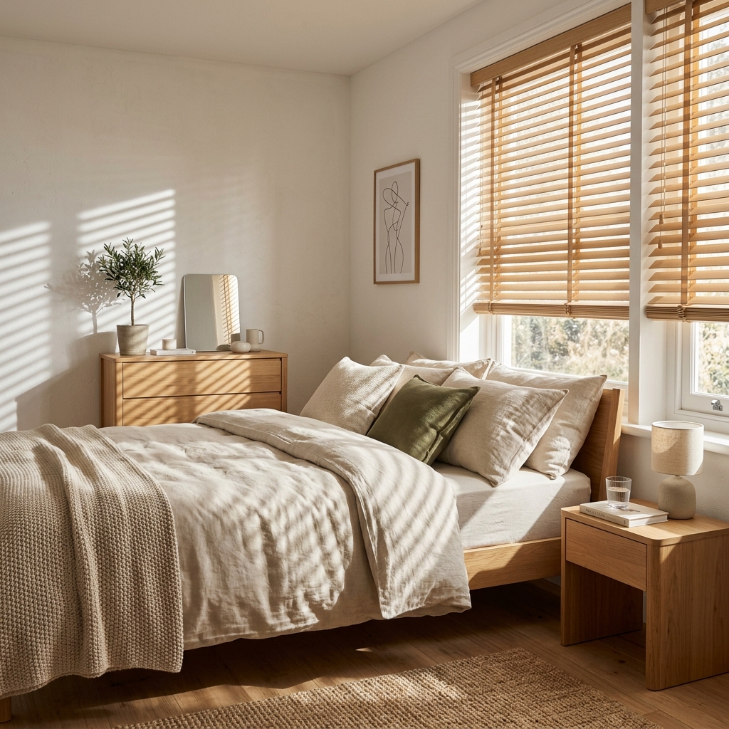 Wooden venetian blinds in a modern home